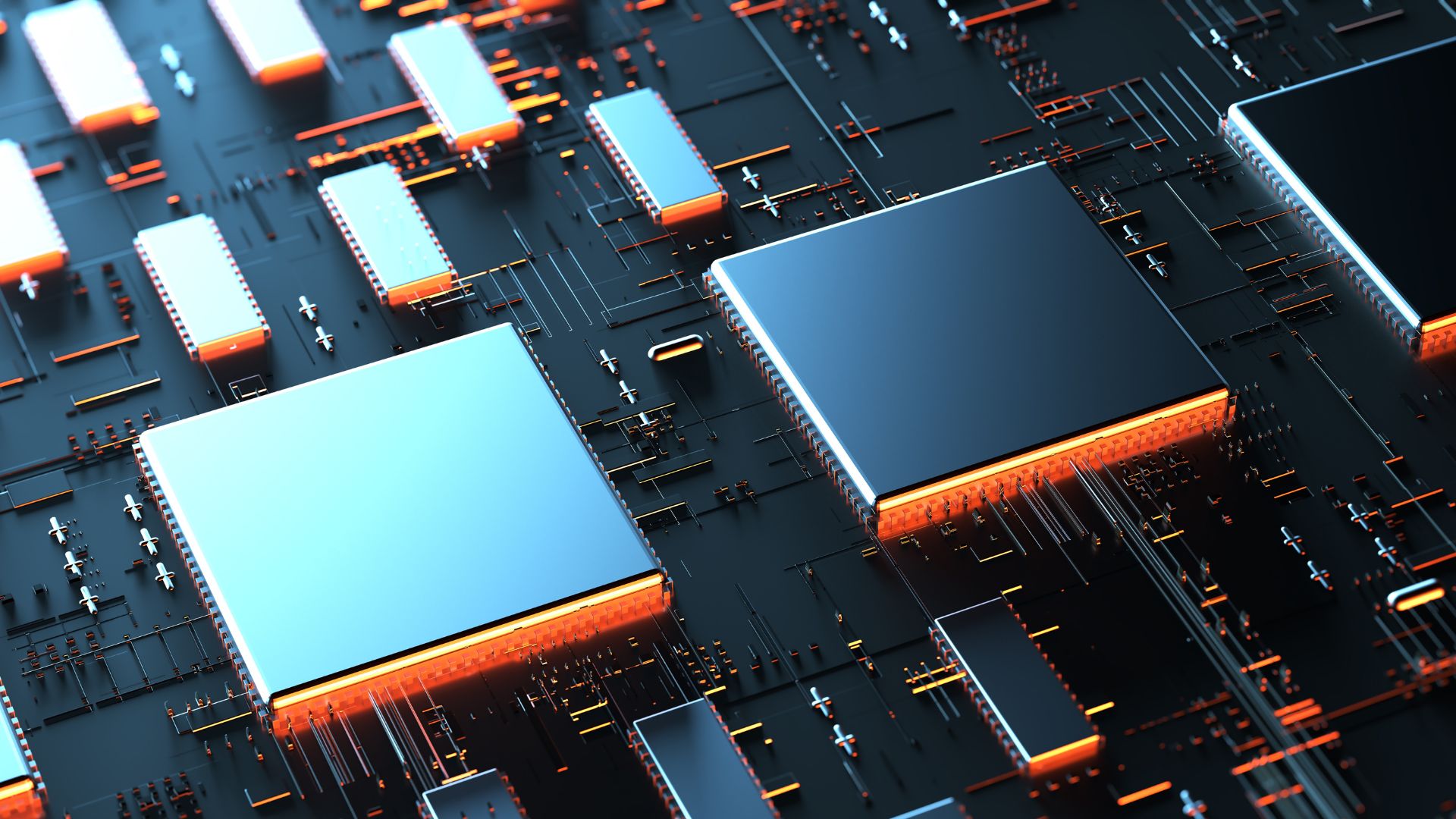 Digitale Leiterplatte mit leuchtenden Mikrochips als Symbol für Active Cyber Defense und den Schutz vor Cyberangriffen in der IT-Infrastruktur.