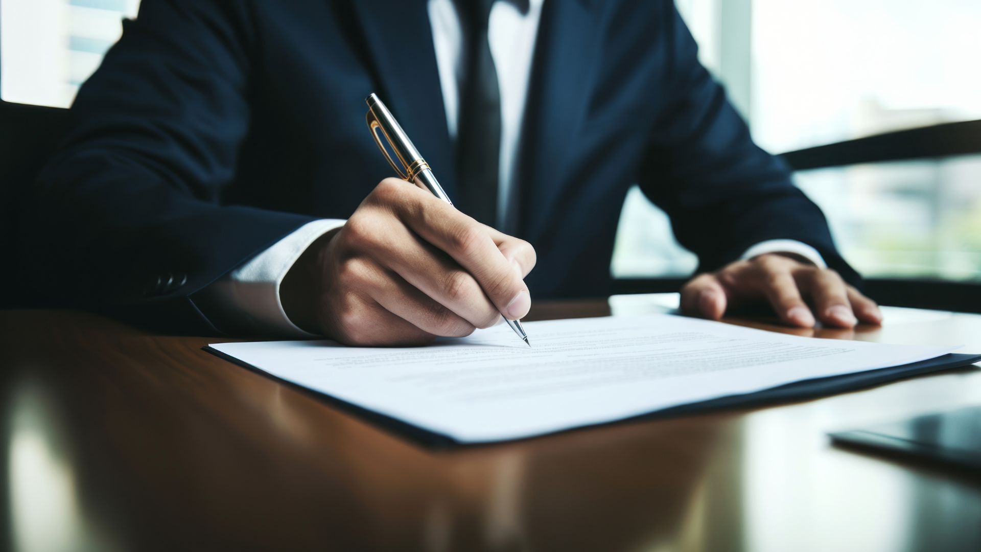 Unterschrift auf einem Dokument steht für Verträge, Compliance, Datenschutz und sichere Verwaltungsprozesse im öffentlichen Sektor.